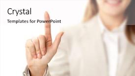  Presentation with forefinger - PPT theme featuring index finger business - photo of female hand background and a white colored foreground