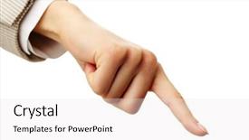  Presentation with forefinger - PPT theme consisting of photo of human hand with forefinger pointing down background and a white colored foreground