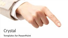  Presentation with forefinger - Beautiful PPT layouts featuring photo of human hand with forefinger pointing down backdrop and a white colored foreground