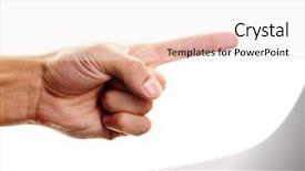  Presentation with forefinger - Colorful theme enhanced with photo of male hand with forefinger pointing forwards backdrop and a sky blue colored foreground