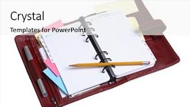  Presentation with personal leadership plan - Beautiful slide deck featuring personal leather organizer and calendar backdrop and a  colored foreground