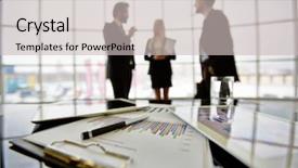  Presentation with workplace - Colorful presentation theme enhanced with personal marketing plan - technological devices and financial document backdrop and a light gray colored foreground