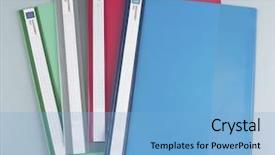  Presentation with office management - Slides featuring personal portfolio - multicolored folder detail for office background and a light blue colored foreground