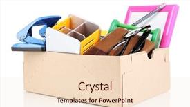  Presentation with property - Presentation theme consisting of personal property in carton isolated on white background and a lemonade colored foreground