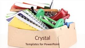  Presentation with property - Presentation featuring leaving job - personal property in carton isolated background and a lemonade colored foreground