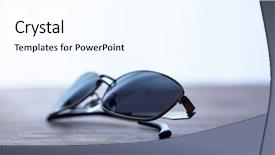  Presentation with light shade blue - Amazing PPT layouts having personal protection items - chrome metal frame sunglasses backdrop and a  colored foreground