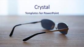  Presentation with light shade blue - Beautiful slides featuring personal protection items - chrome metal frame sunglasses backdrop and a  colored foreground