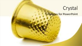  Presentation with gold food white - Amazing slide deck having personal protection items - golden sewing thimble isolated backdrop and a blonde colored foreground