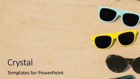  Presentation with summer - Presentation theme having personal protection items - summer eyewear and accessory concept background and a  colored foreground