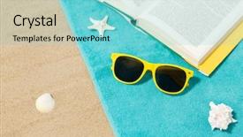  Presentation with shells beach summer holiday - PPT theme with personal protection items - vacation travel and summer holidays background and a seafoam green colored foreground