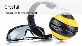  Presentation with headphones - Presentation with personal protective equipment - headphones isolated on white background and a white colored foreground