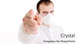  Presentation with personal protective equipment - Colorful PPT theme enhanced with personal protective equipment - man pointing at you focused backdrop and a white colored foreground