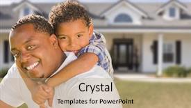  Presentation with african american - Slide set consisting of personal selling - happy playful african american father background and a coral colored foreground