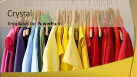  Presentation with rainbow bluebirds - PPT theme featuring personal selling - rack with rainbow clothes close background and a coral colored foreground