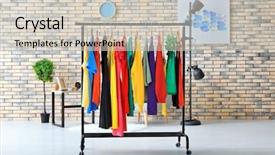  Presentation with brick wall - Colorful slide set enhanced with personal selling - rack with rainbow clothes near backdrop and a  colored foreground