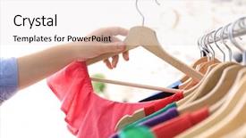  Presentation with surgical masks stack of color - PPT theme enhanced with personal selling - young woman choosing color clothes background and a white colored foreground