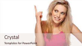  Presentation with finger - Colorful presentation theme enhanced with personal shopper - beautiful young woman pointing her backdrop and a  colored foreground