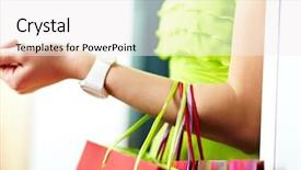  Presentation with mystery shopping - PPT theme with personal shopper - image of shopaholic arm background and a white colored foreground