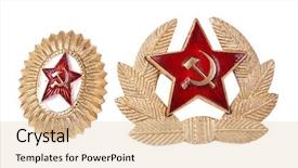  Presentation with soviet - Theme featuring personal threat - color photo of military insignia background and a lemonade colored foreground