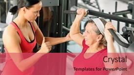  Presentation with train the trainer - Beautiful PPT theme featuring personal trainer assist senior woman backdrop and a red colored foreground