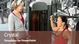  Presentation with exercise trainer - Presentation design consisting of personal trainer at fitness center showing exercise to senior woman background and a tawny brown colored foreground