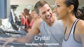  Presentation with treadmill - Presentation theme enhanced with personal trainer encouraging woman using treadmill at gym background and a gray colored foreground