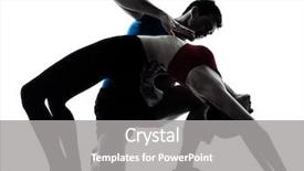  Presentation with coach - Beautiful presentation theme featuring personal trainer man coach and woman exercising yoga bridge position gymnastic silhouette studio isolated on white background backdrop and a gray colored foreground