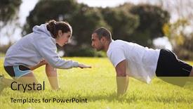  Presentation with personal training - Amazing PPT layouts having personal training - couple exercising at the city backdrop and a yellow colored foreground
