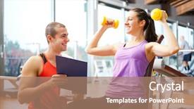  Presentation with gym - Audience pleasing PPT theme consisting of personal training - woman doing fitness backdrop and a coral colored foreground
