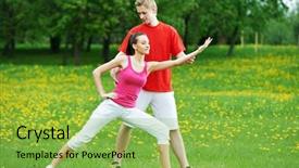  Presentation with personal training - Slide deck enhanced with personal training fitness instructor exercising background and a  colored foreground