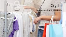  Presentation with clothing - Beautiful PPT theme featuring personal wealth - close-up of female choosing new backdrop and a soft green colored foreground