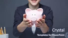  Presentation with bank - Slides featuring personal wealth - image of pink piggy bank background and a tawny brown colored foreground