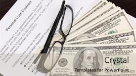  Presentation with termination of the contract - Slides enhanced with personal wealth - loan contract close-up background and a mint green colored foreground