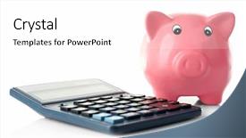  Presentation with piggy bank - Presentation design having personal wealth - piggy bank with calculator isolated background and a white colored foreground