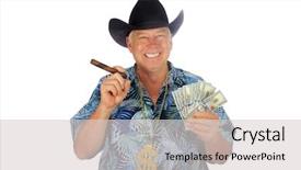  Presentation with cowboy hat - Colorful slides enhanced with personal wealth - texas billionaire has money backdrop and a light gray colored foreground