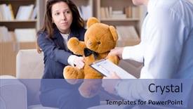  Presentation with toy - Beautiful PPT theme featuring personality disorder - woman with bear toy backdrop and a teal colored foreground