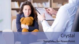  Presentation with personality - PPT theme enhanced with personality disorder - woman with bear toy background and a teal colored foreground
