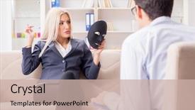  Presentation with personality - Presentation theme consisting of personality disorder - young woman visiting psychiatrist man background and a soft green colored foreground