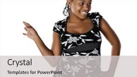  Presentation with personality - PPT theme with personality profile - young african woman casual dressed background and a light gray colored foreground