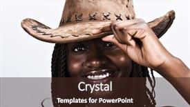  Presentation with cowboy hat - Presentation design having personality profile - young african woman smiling background and a wine colored foreground