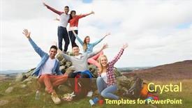  Presentation with hiking - PPT theme having personalized map - group of young people hiking background and a tawny brown colored foreground