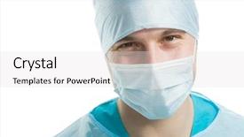  Presentation with scrubs - Beautiful PPT theme featuring personel hygeine - male surgeon in scrubs uniform backdrop and a light gray colored foreground