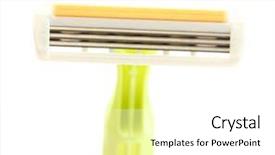  Presentation with safety - Colorful slides enhanced with personel hygeine - woman safety shaver isolated backdrop and a  colored foreground