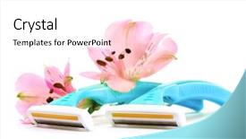  Presentation with safety firstly - Slide set consisting of personel hygeine - woman safety shavers and flowers background and a  colored foreground