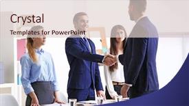  Presentation with shaking hands - Beautiful slides featuring personnel - employer and applicant shaking hands backdrop and a lemonade colored foreground