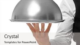  Presentation with cd cover - Beautiful presentation featuring personnel - waiter holding metal tray backdrop and a light gray colored foreground