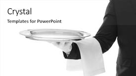  Presentation with waiter - Theme consisting of personnel - waiter with empty tray background and a white colored foreground