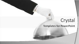  Presentation with waiter hand in white glove - Presentation design consisting of personnel - waiter's hand holding cloche background and a white colored foreground