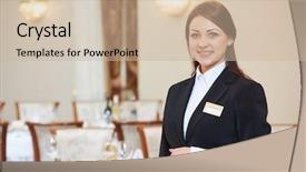  Presentation with waitress - Cool new PPT theme with personnel - waitress at catering service backdrop and a soft green colored foreground