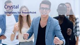  Presentation with successful - Theme featuring personnel department - successful multinational business team showing background and a sky blue colored foreground